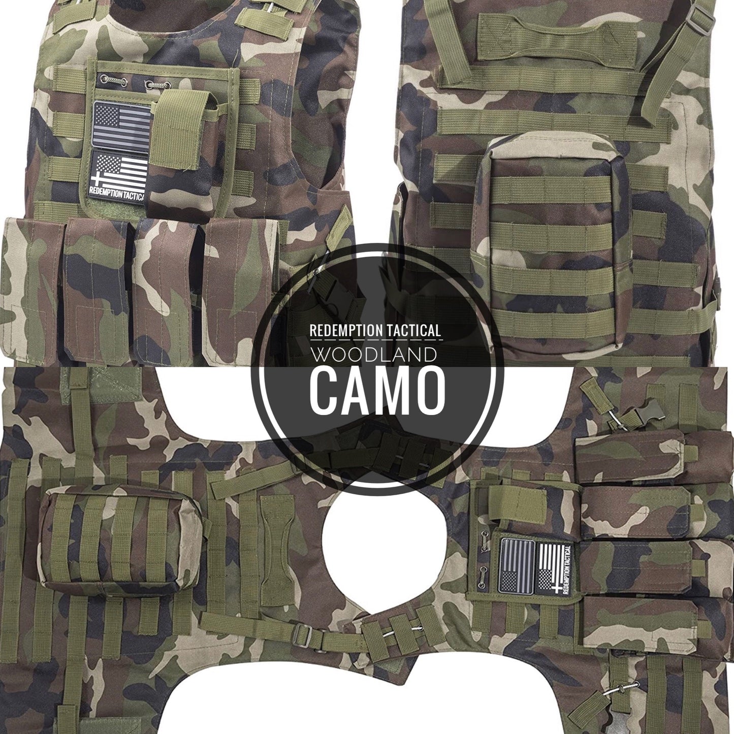 Kids Airsoft Tactical Plate Carrier Vest with Free US Flag Patch, Mil Spec 1000D Nylon PALS Molle Modular w/ 4 Mag Pouches, Side Pouch, Chest Mag Pouch