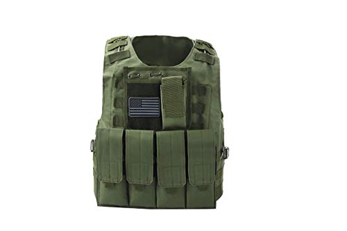 Kids Airsoft Tactical Plate Carrier Vest with Free US Flag Patch, Mil Spec 1000D Nylon PALS Molle Modular w/ 4 Mag Pouches, Side Pouch, Chest Mag Pouch