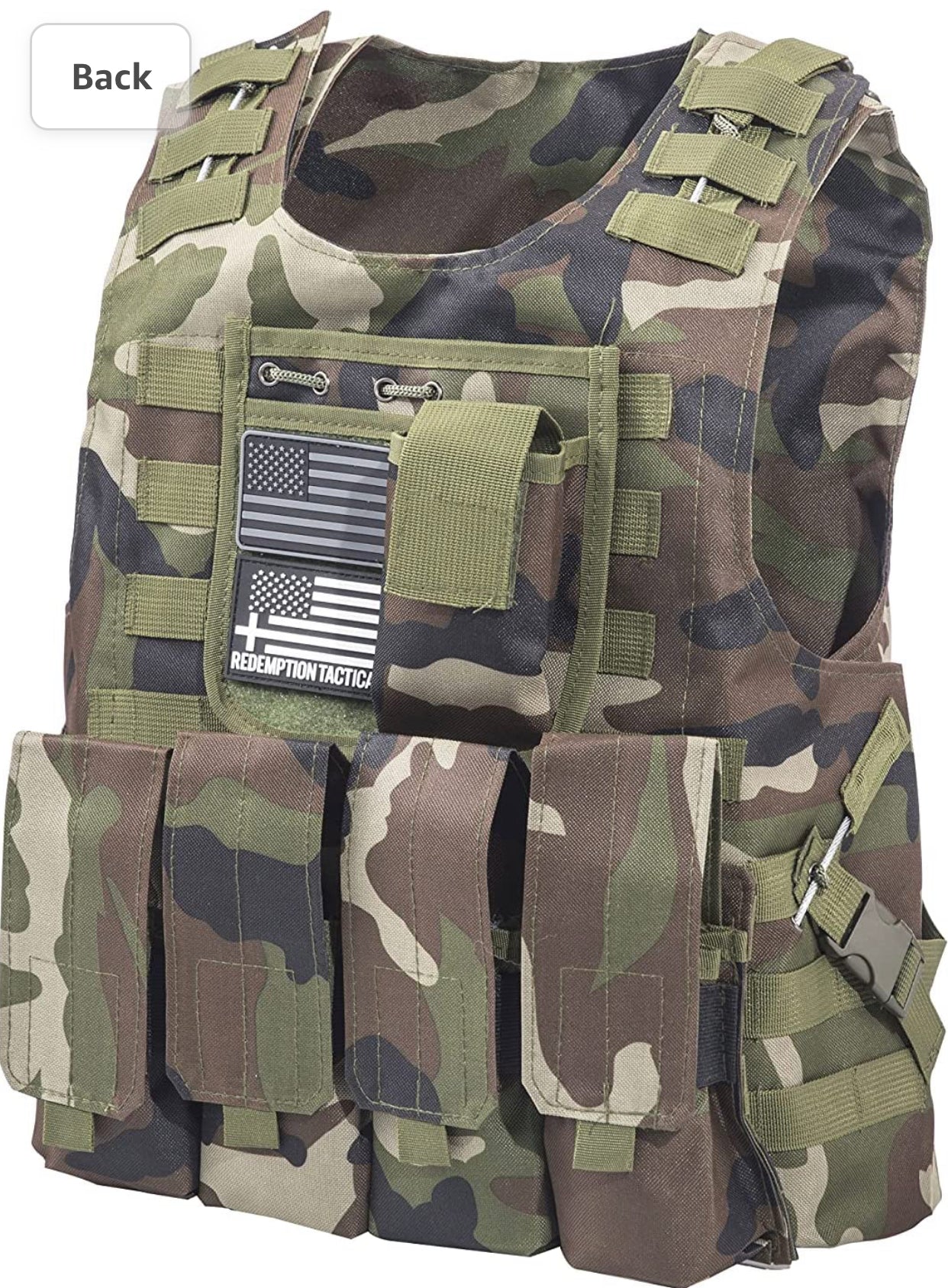 Kids Airsoft Tactical Plate Carrier Vest with Free US Flag Patch, Mil Spec 1000D Nylon PALS Molle Modular w/ 4 Mag Pouches, Side Pouch, Chest Mag Pouch